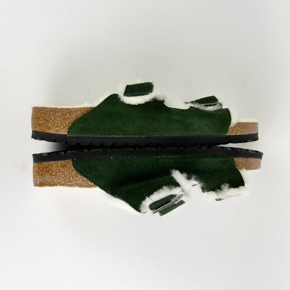 NEW  Birkenstock Arizona Shearling Sandal Suede Lambswool Mountain View Green - Picture 14 of 16